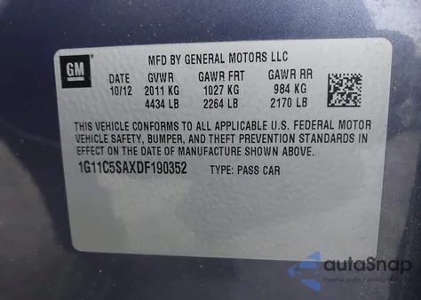 2013 Chevrolet Malibu 1Lt z USA, uszkodzony, nr VIN 1G11C5SAXDF190352